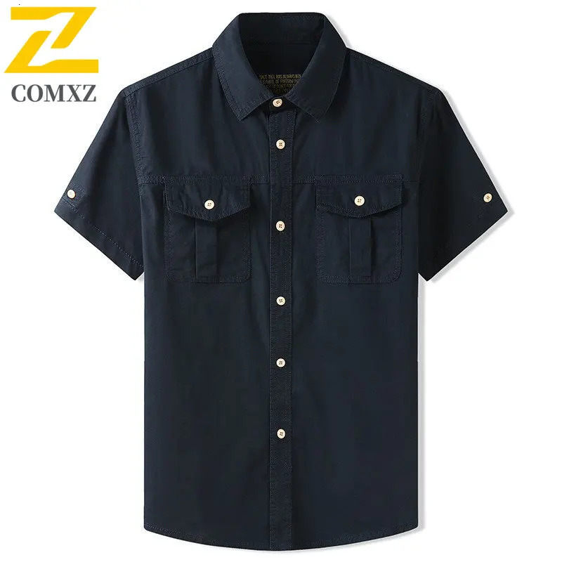 short sleeved mens summer highquality cotton comfortable breathable cargo shirt street Harajuku 250312