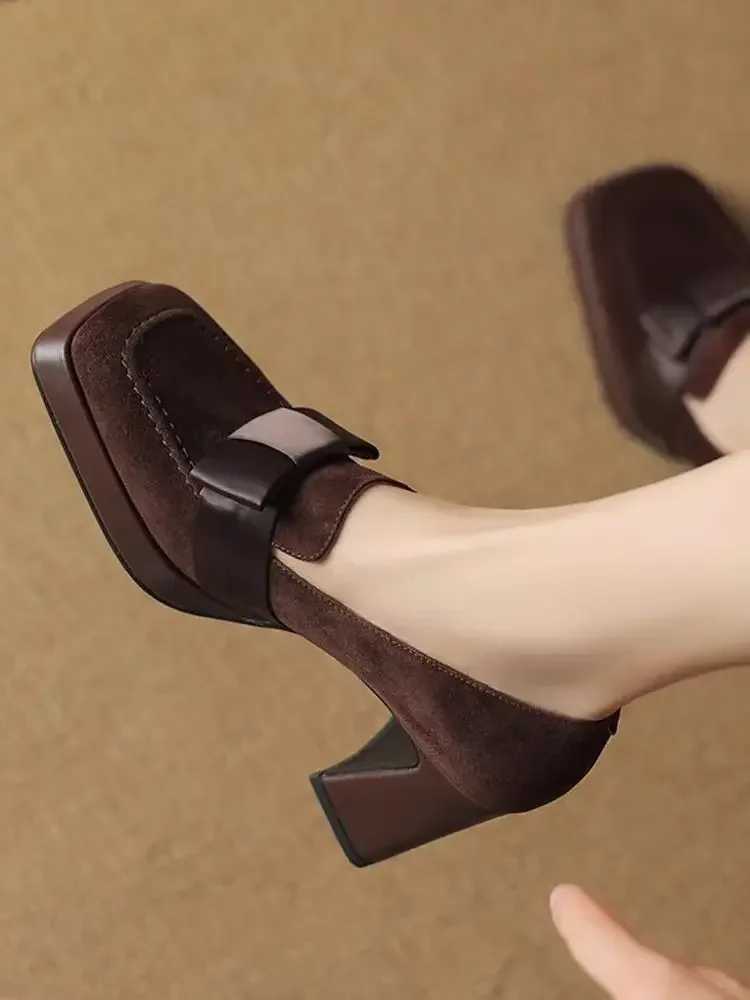 Womens New High Heels Fashion Bow Dress Loafers Womens Platform High Heels Leather Shoes Mary Jane Retro Womens Shoes Solid Color M250315