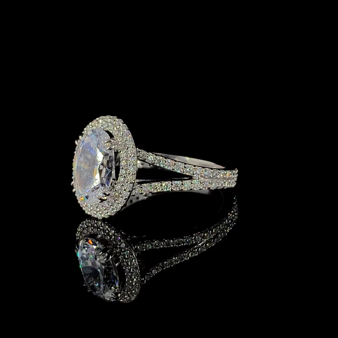 2.5ct Oval Halo Engagement Moissanite Diamond Ring Fine Quality White Gold Split Shank Parties Valentines Day Fancy Oval Cut