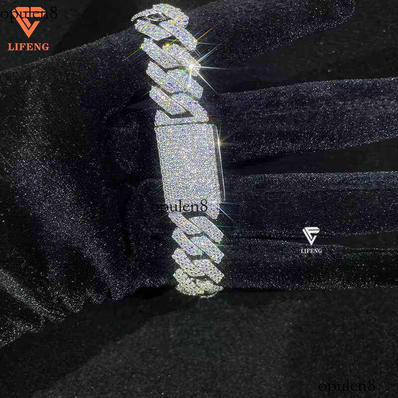 Wholesale 12mm-14mm Moissanite Fine Jewelry Custom Hip Hop VVS Cuban k Chain Sterg Sier Bracelets Bangles Men Women