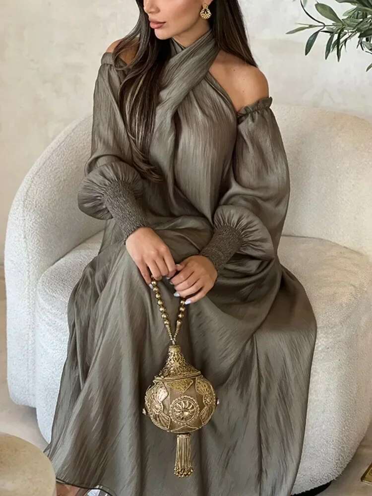 Modigirl Elegant Evening Party Dress For Women Clothing 2025 Spring Summer Puff Sleeves H-E Loose Plus Size Maxi Dresses 3Xl