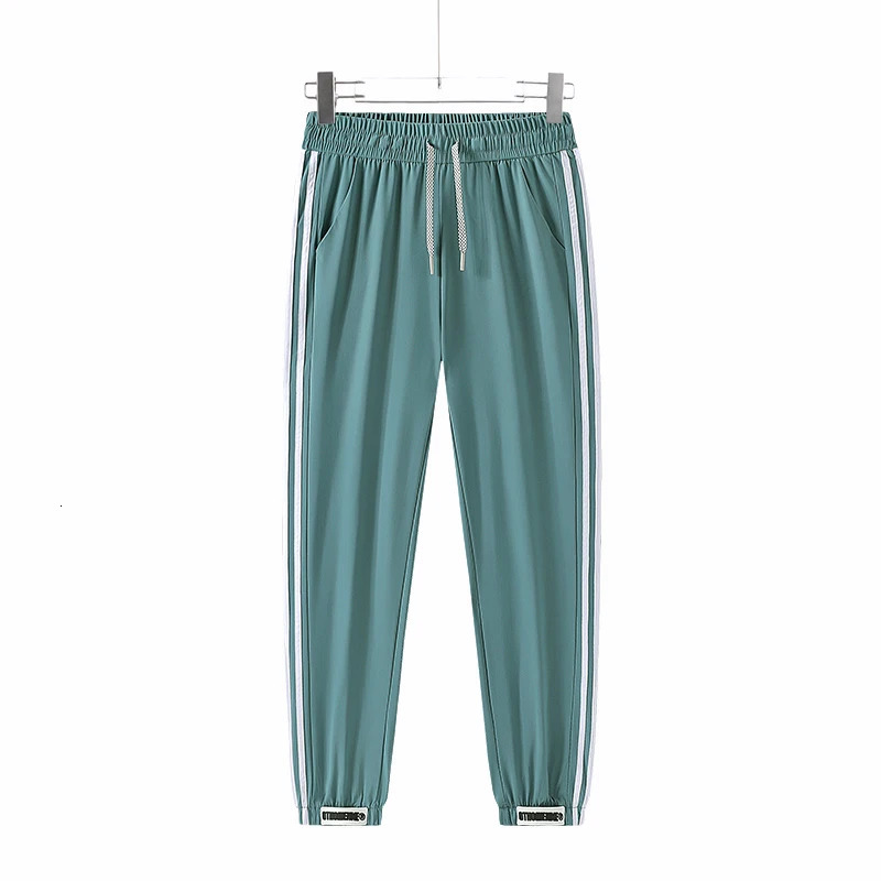 Quick Dry Sport Elastic Waist Drawstring Pants Ice Silk Cooling Causal Men Straight Loose Sweatpants Stretch Lightweight Trousers 250313
