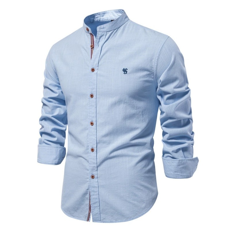 Spring and summer new tide models men's pure cotton linen casual fashion button down shirt long-sleeved dress shirt m084