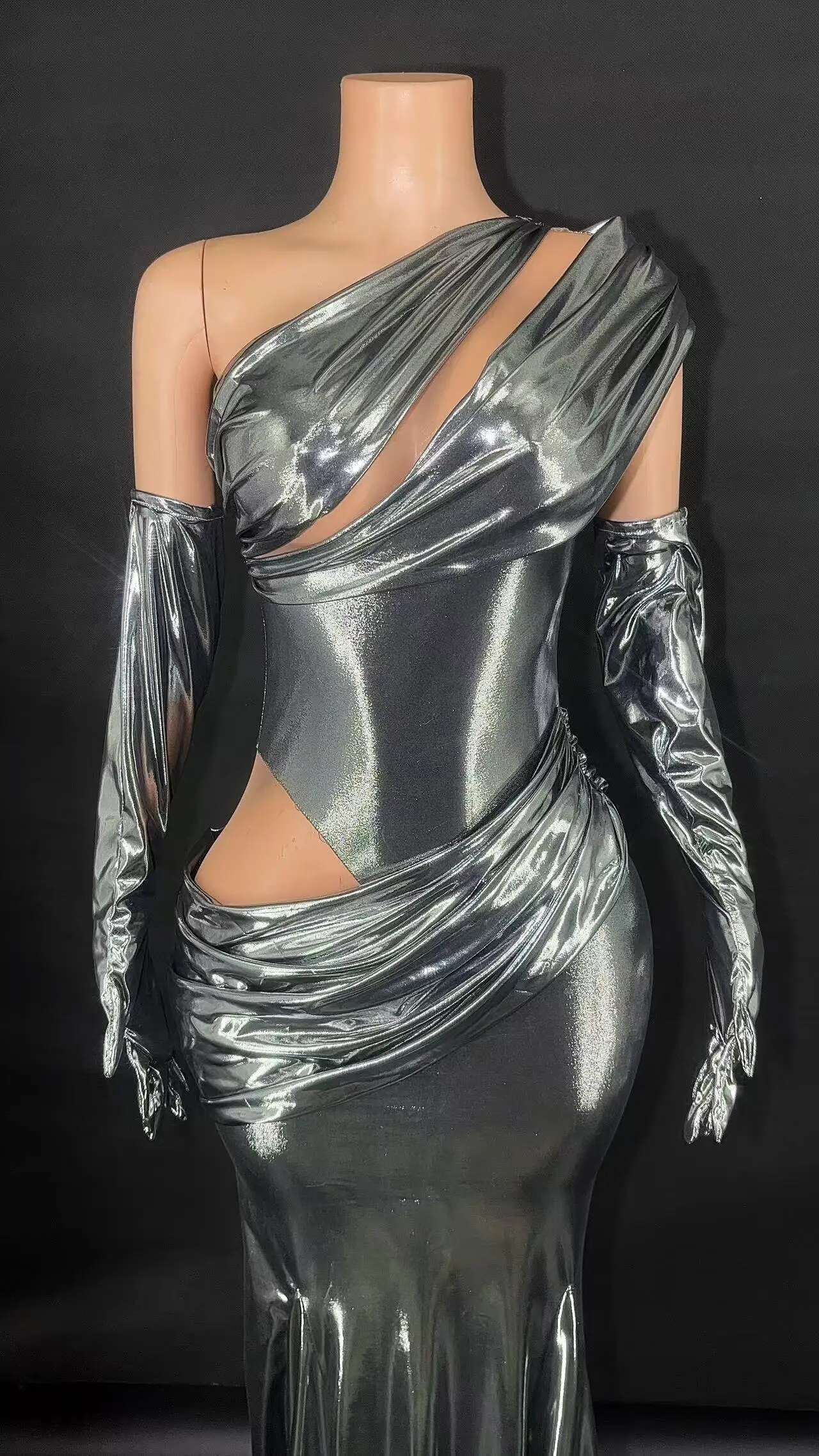 Sparkly Sier Mirror Tail Long Women's Birthday Celebrate Dance Dress Evening Wear Bar Women Singer Dresses