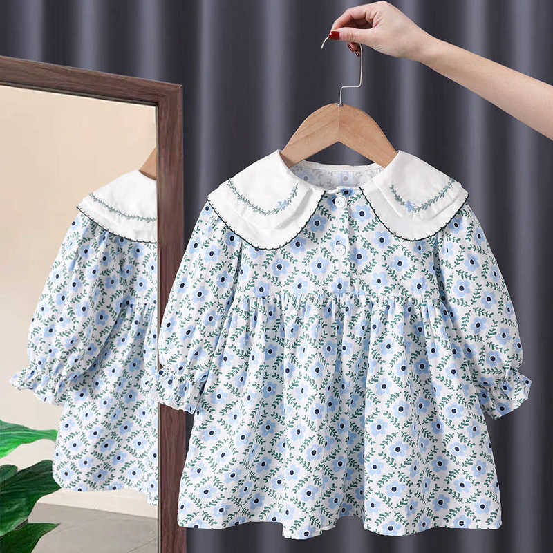 Girl's Dresses Girls' foreign style suit skirt autumn new style knitted sweater cardigan floral dress children's Pastoral two-piece set