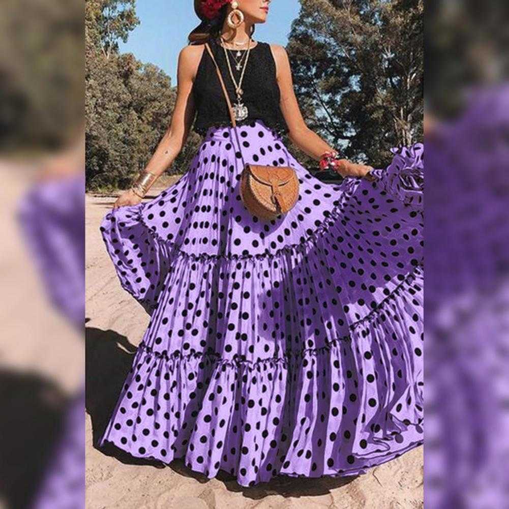Skirts Skirt High Waist Polka Dot Ruffle New Arrives Summer Womens Large Size Ruffle A-line Swinging Maxi Wholesale Direct Shipping Y250314IAWA