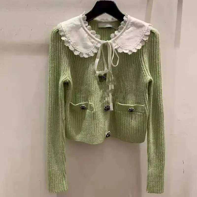 Office Lady Peter Pan Collar Sweaters Vintage Long Sleeve Loose Sweater Autumn 2022 Elegant Knit Cardigan For Women