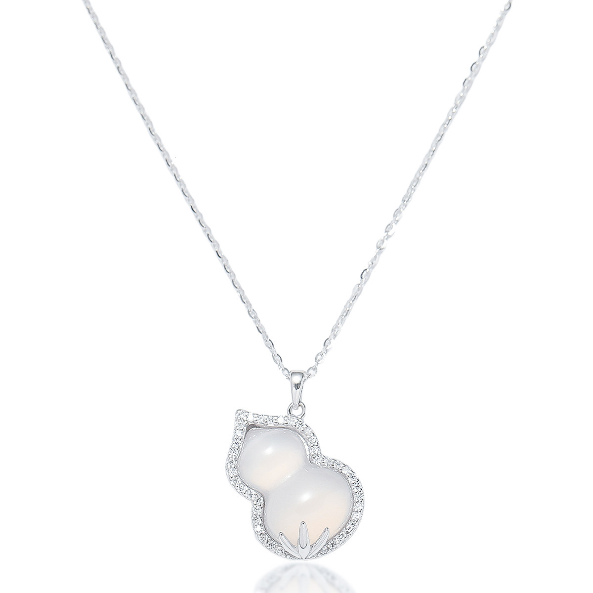 S925 Silver Necklace For Women New Sterling Silver Natural Chalcedony Safe Lock Necklace Retro Zircon National Style Accessory Collarbone Chain