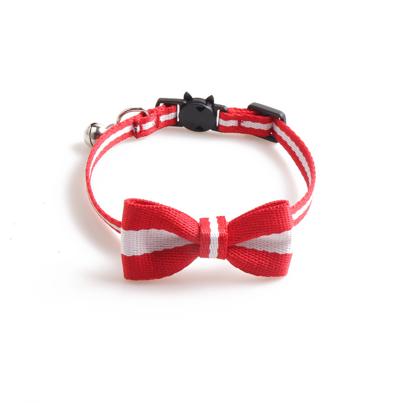 Fashion Luxury Cat Collar with Bow Tie and Bell, Breakaway Bowtie Kitty Collar with Black and red stripes Spring Summer Adjustable Safety Cat Tie for 