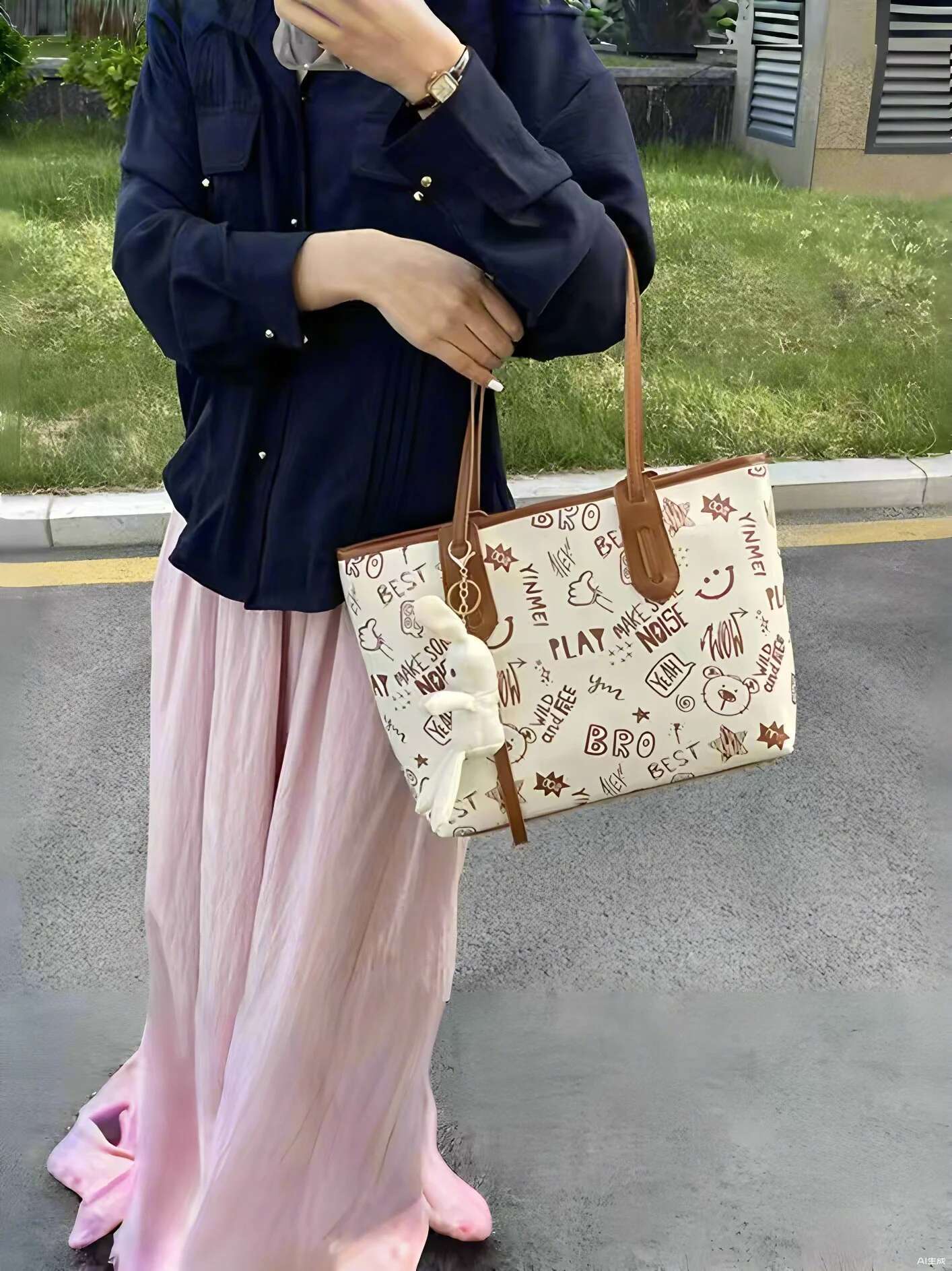 Tote For Women Large Printed Everyday Travel Top Handle Handbag Shoulder Bag With Pendant