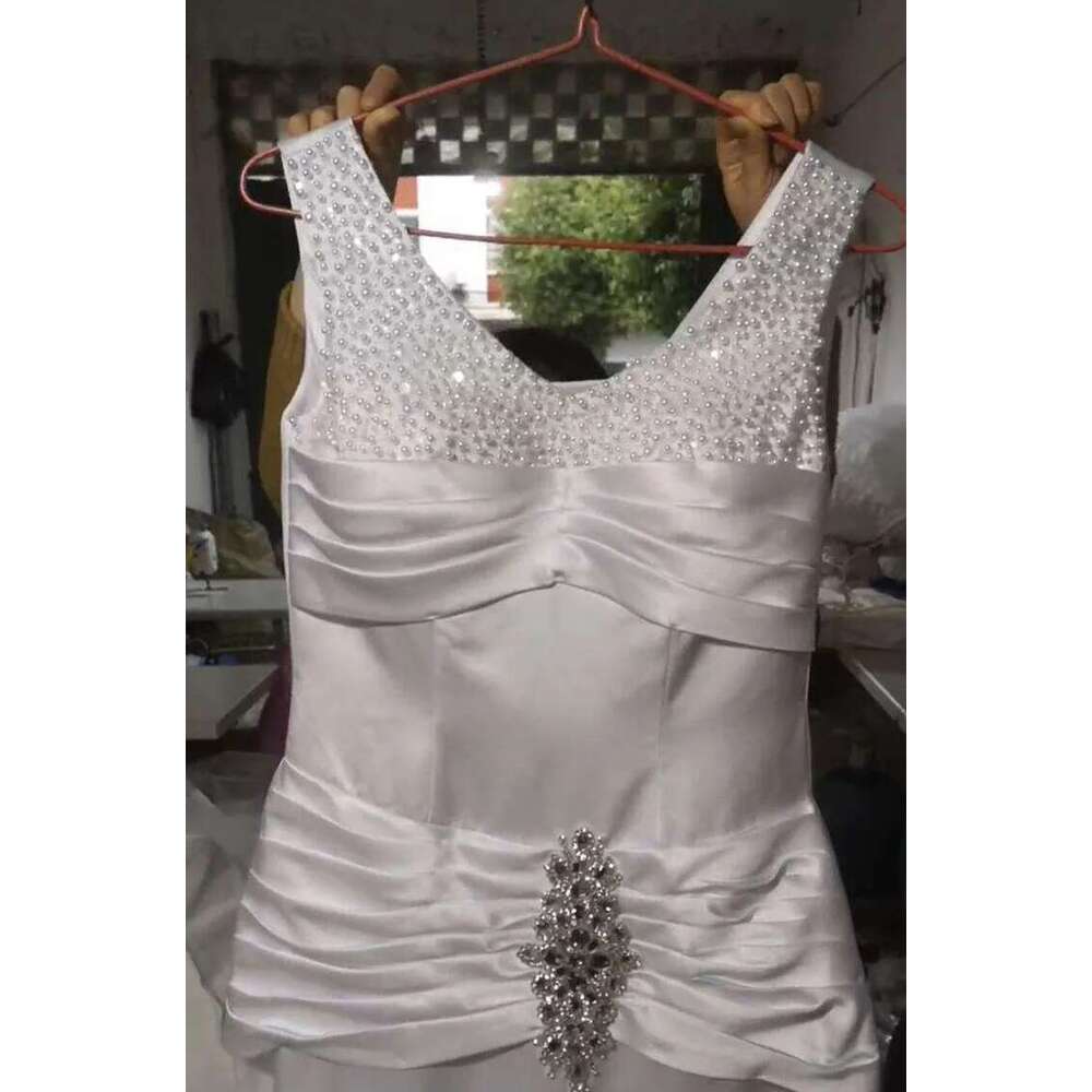Custom bright v neckline crystals mermaid dresses organza pleated cascading ruffles wedding dress
