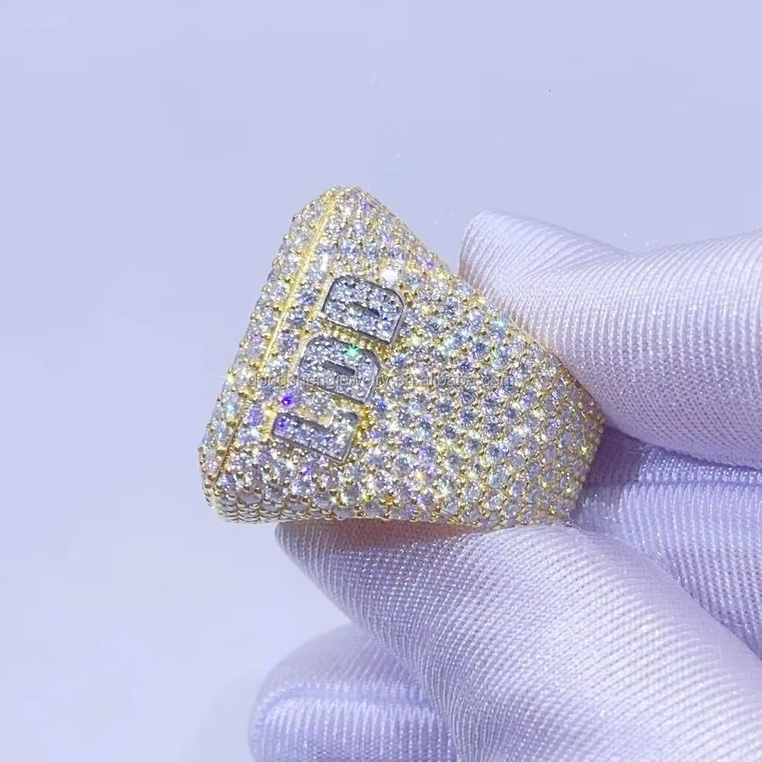 Custom High Quality Hip Hop Ring 925 Silver Diamond Ring Bling Iced Out VVS Moissanite Fashion Jewelry Ring for Mens
