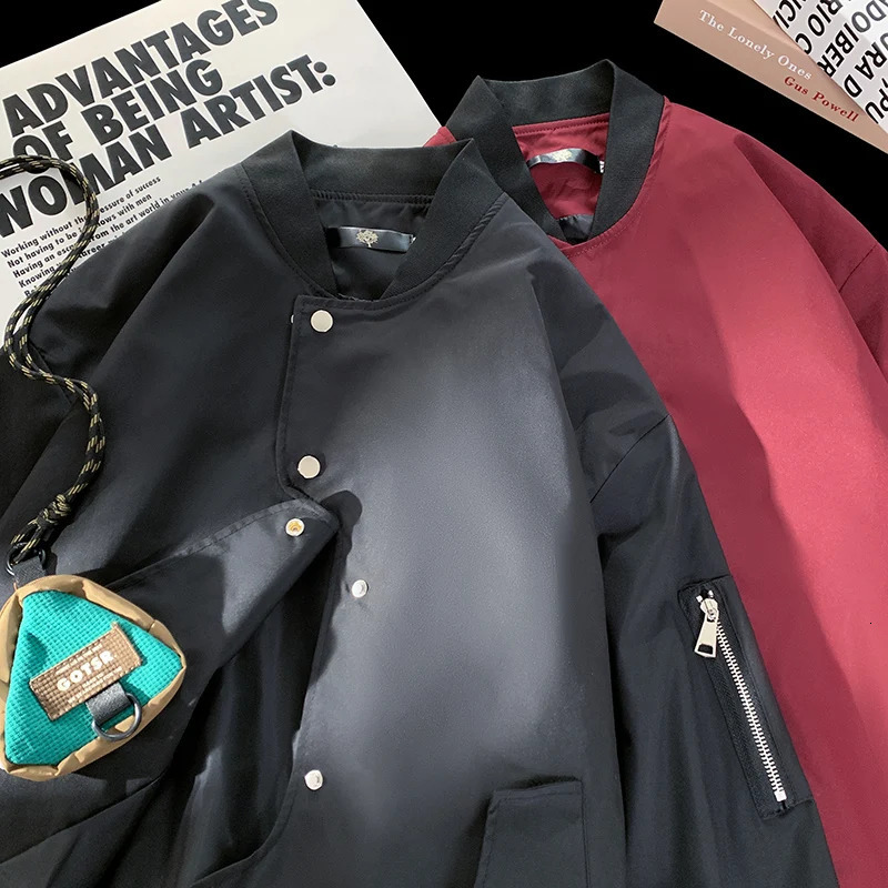 Hip hop mens streetwear baseball jacket bomber loose stand collar uniform school team punk style 250312