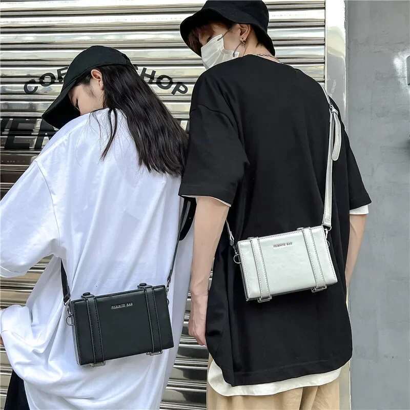 2025 new men's designer fashionable small shoulder unisex phone bag street wear men's personality box luggage shape crossbody bag