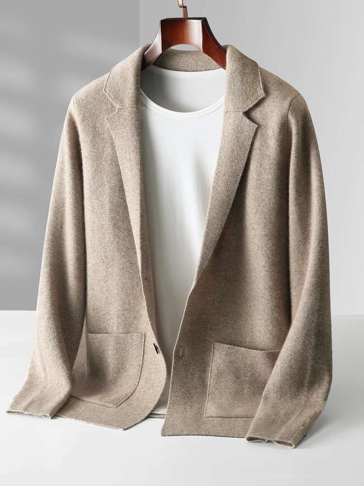 Ry New Men Cashmere Sweatercoat Suit Collor Single Button Cardigan Autumn Winter100% Merino Wool Knitwear Pocket Soft Jacket
