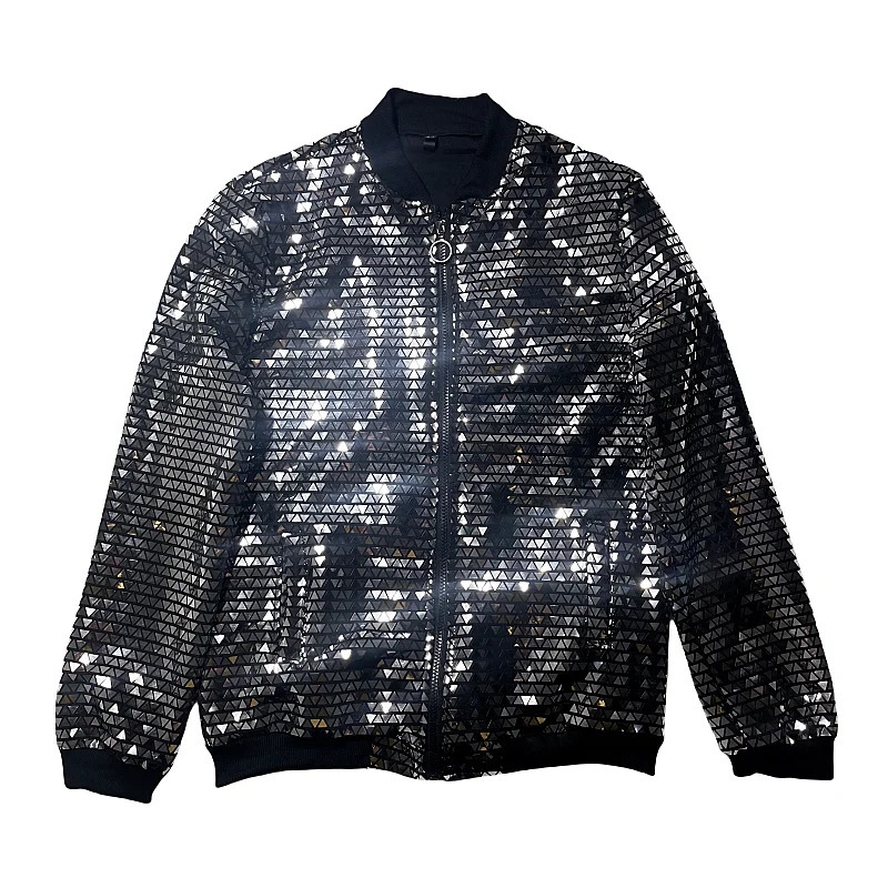 Nightclub style mens fashionable sun protection jacket thin silver sequin stage coat Asian size M5XL 250313