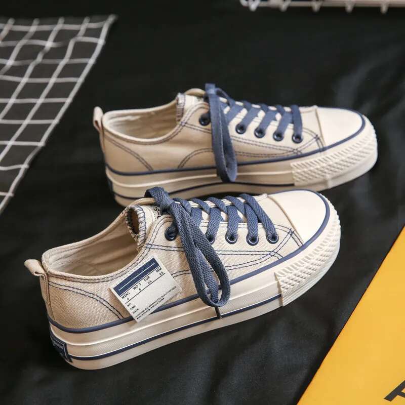 2025 new solid color low top Korean style casual canvas designer trendy and fashionable women's multifunctional thick soled shoes enhance figure1