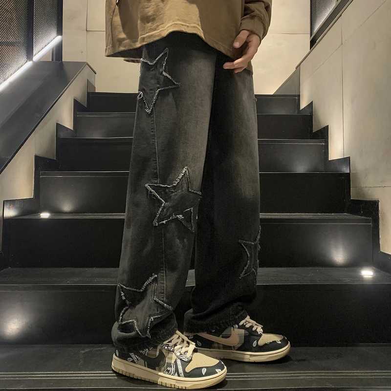 Star Embroidery Straight Casual Men Jeans Gothic Neutral New Wide Leg Loose Hip-hop Fashion Youth Streetwear Denim Trousers Y2KT250319