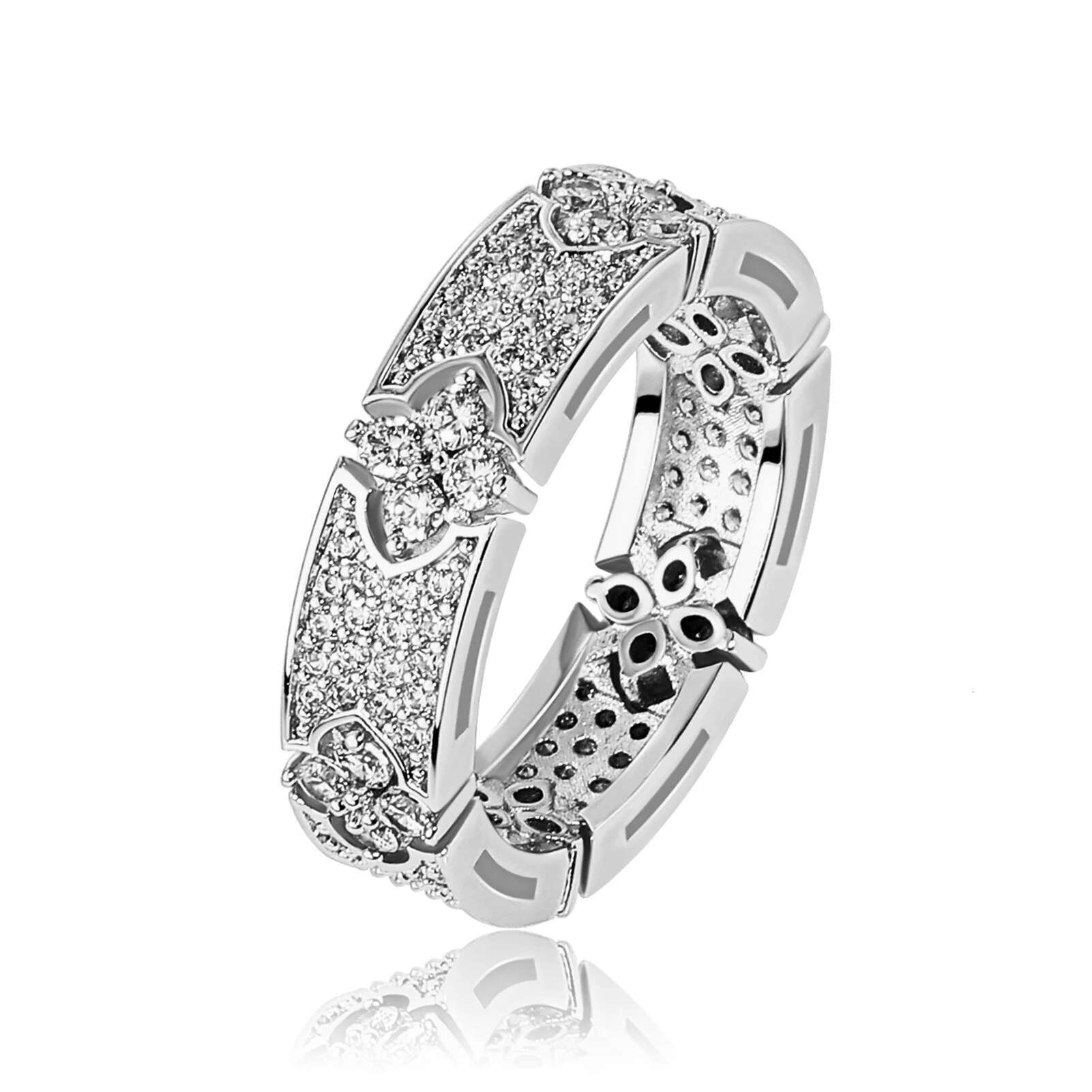 JINAO Hip Hop Iced Out Four Leaf wer Ring Full Micro Pave Bg Cubic Zirconia Round Wedding Rings for Women Men