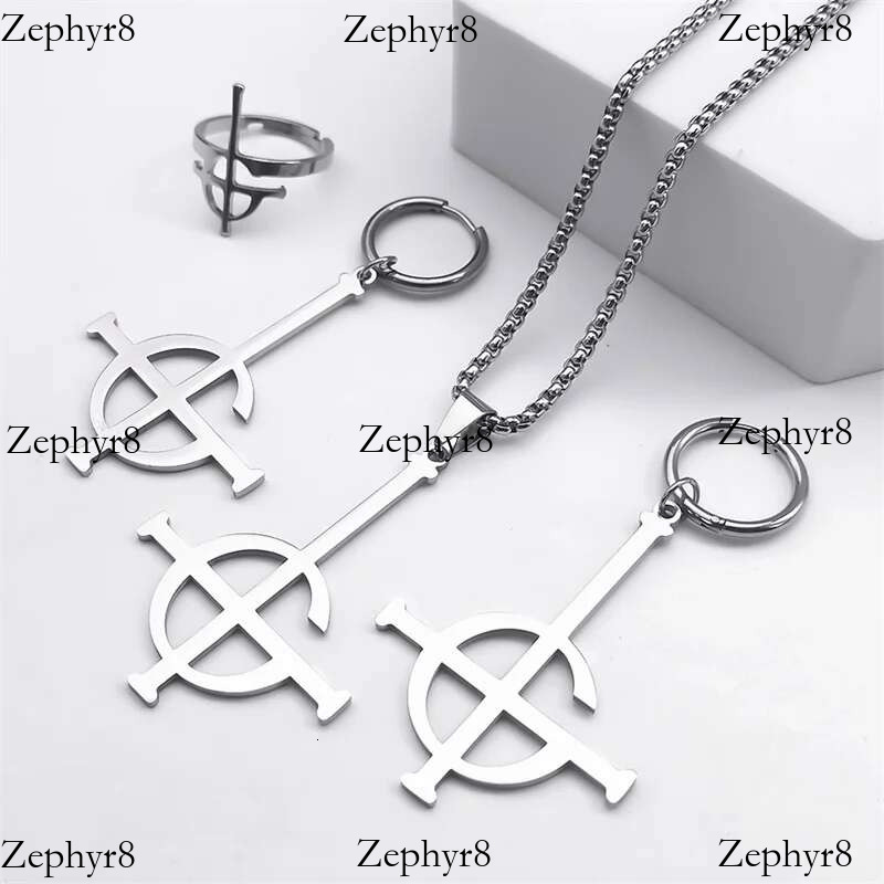 Stainless Steel Jewelry Set BC Rock Band Pendant Necklace The band Ghost Ghoul Chain Necklaces Fashion Earring Ring collar