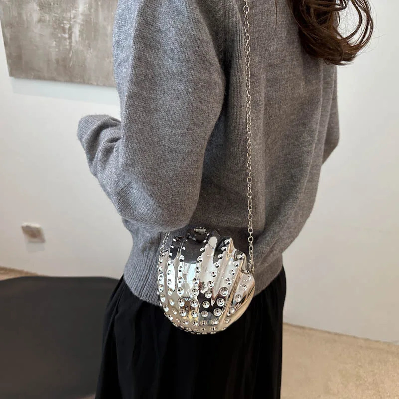 womens mini bag fashion shell shoulder bag ladies dinner bag shiny crossbody shell bag 250314