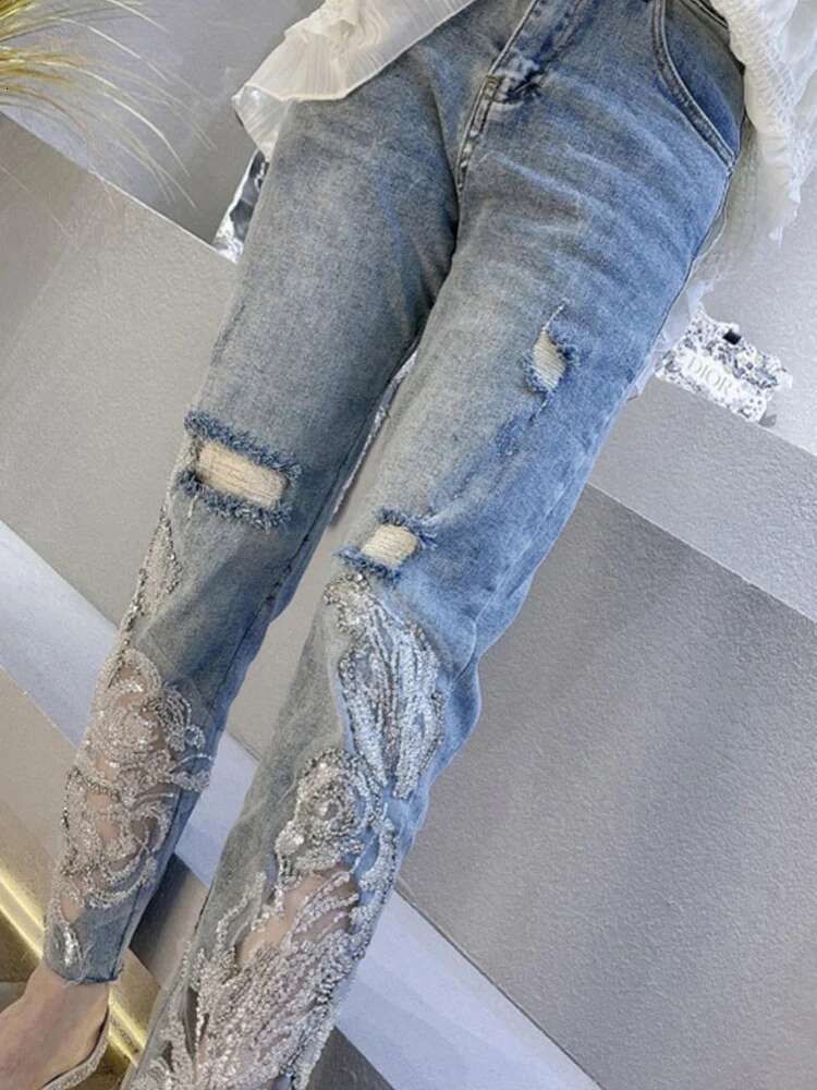 Summer For Woman And S Straight Leg Rhies Transparent Women's Jeans Lace Grunge Y2k Spring Pants