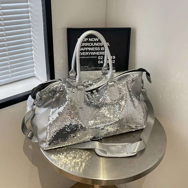 2025 New Large Capacity PU Solid Color High Quality Travel Handbag with Sparkling Zipper Designer Fashion Single Shoulder Multi functional Soft Crossb
