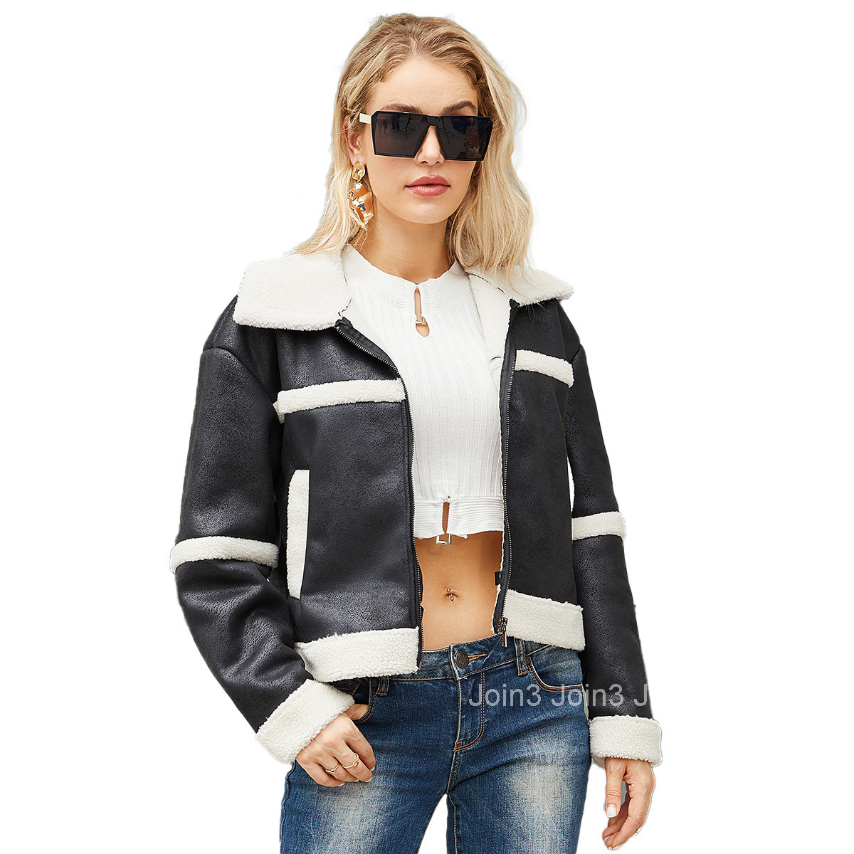 Fashion Autumn/winter New Suede Womens Fashion Warmth Plus Plush Leather Coat Casual Windproof Coat Womens Wear Join3