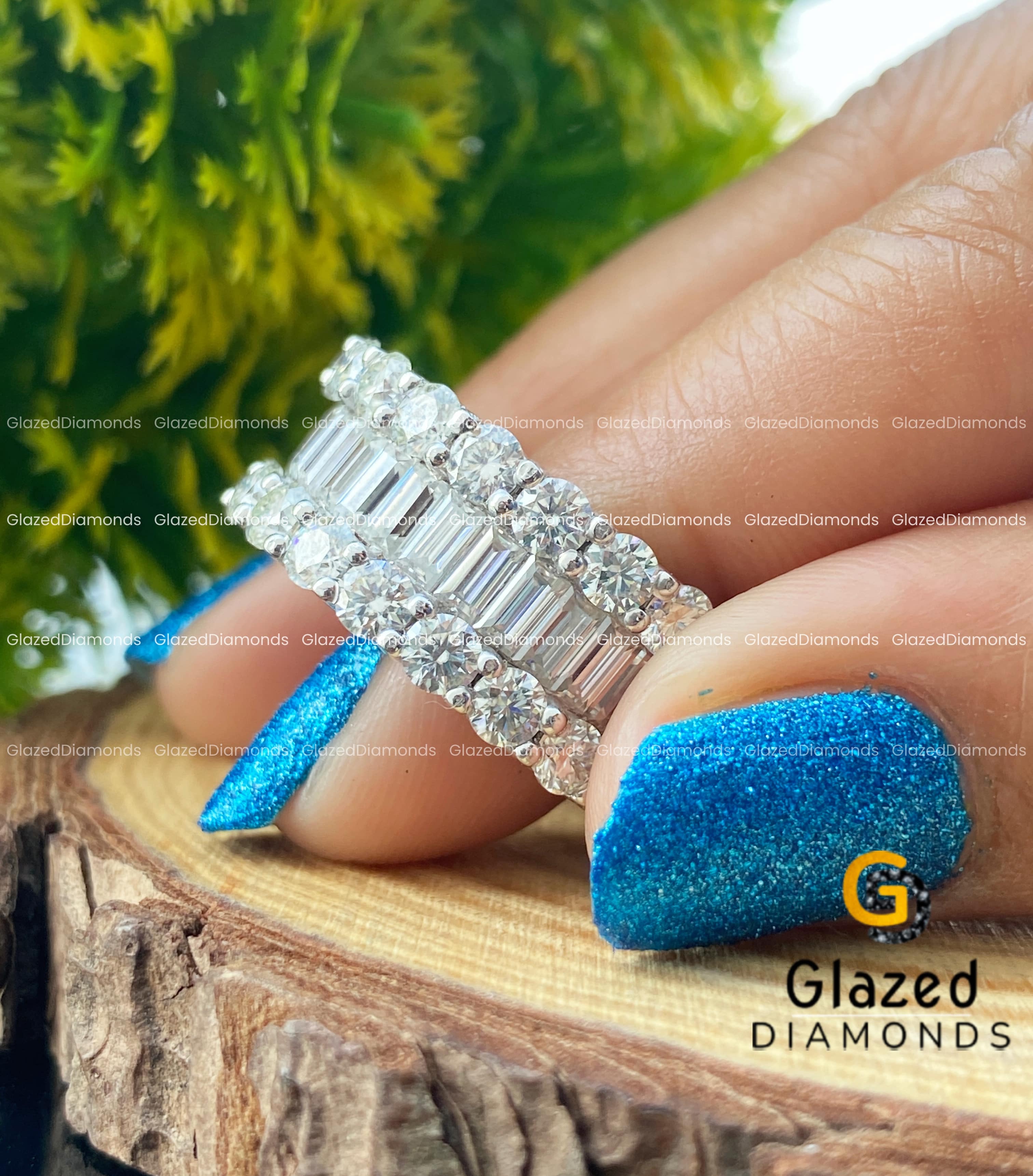 14KT White Gold Hip Hop Ring Fully Iced Out in Round and Baguette Cut Charm Moissanite Diamond With VVS Clarity Fashion for Men