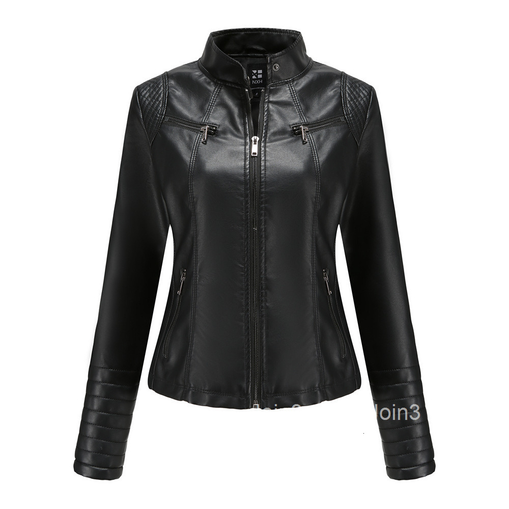 Fashion New Womens Leather Clothes Womens Spring and Autumn Thin Motorcycle Clothes European Size Leather Coat Short Fashion Womens Jacket