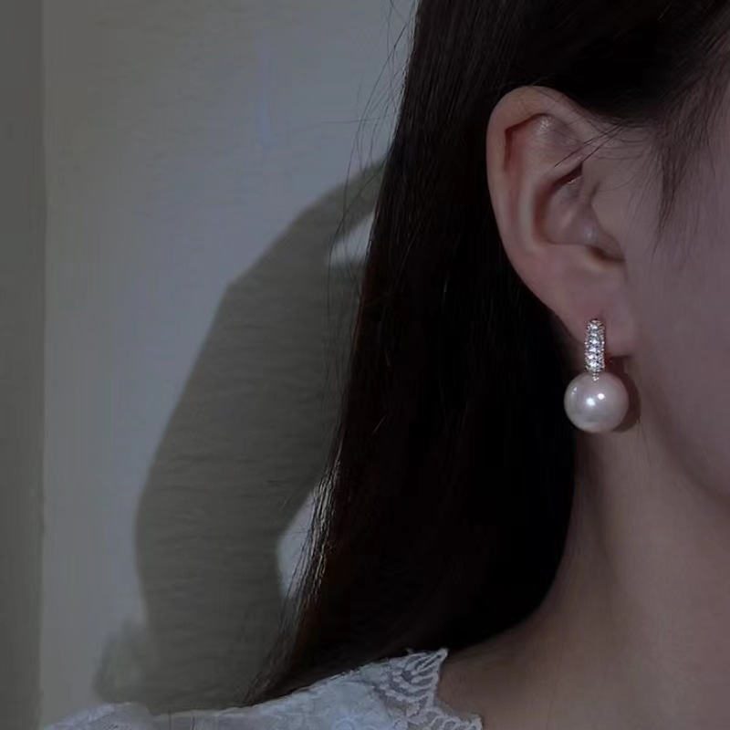 Elegant Faux Pearl Dangle Earrings with Sparkling Cubic Zirconia Accents