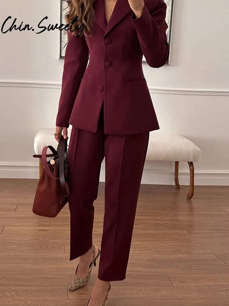 Urban Solid Women Set Slim Lapel Long Sleeve Single Breasted Blazer Pleated Pencil Pants 2025 Spring Fashion Lady Outfit