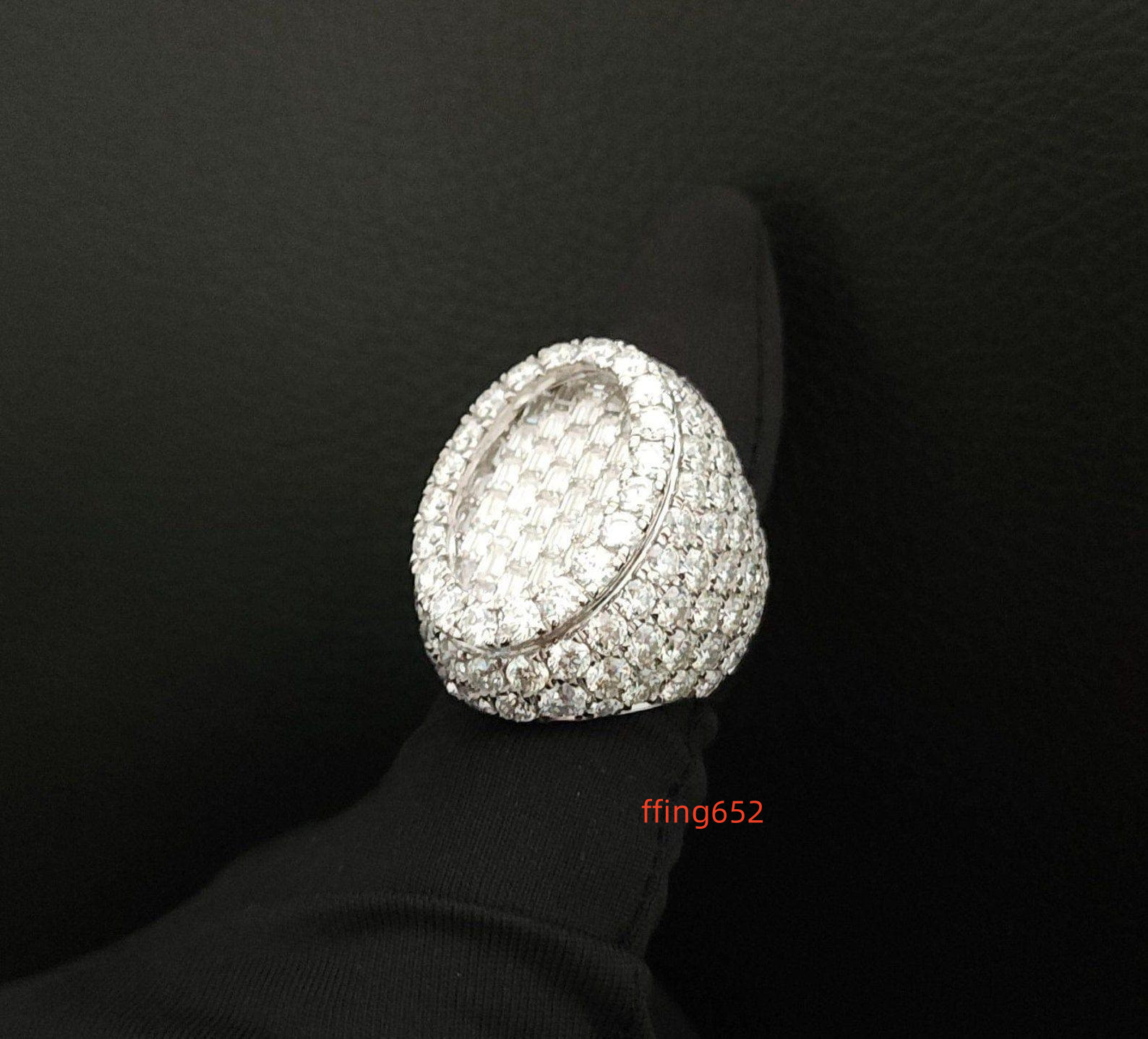 Hip-Hop Style Unisex Fine Sterling Silver Fully Iced Out Round and Baguette Moissanite Diamond Rings at Best Prices