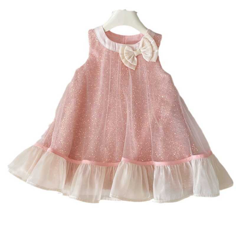 Girl's Dresses Special Offer 2025 Summer New Girl's Sleeveless Bow Mesh Dress, Cute and Elegant for Girls, Small and Medium sized Boy