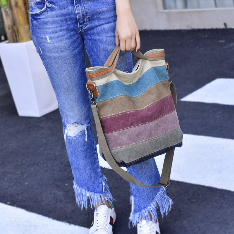 Leisure women's simple and artistic handbag, single shoulder crossbody, large capacity, multi compartment splicing canvas designer
