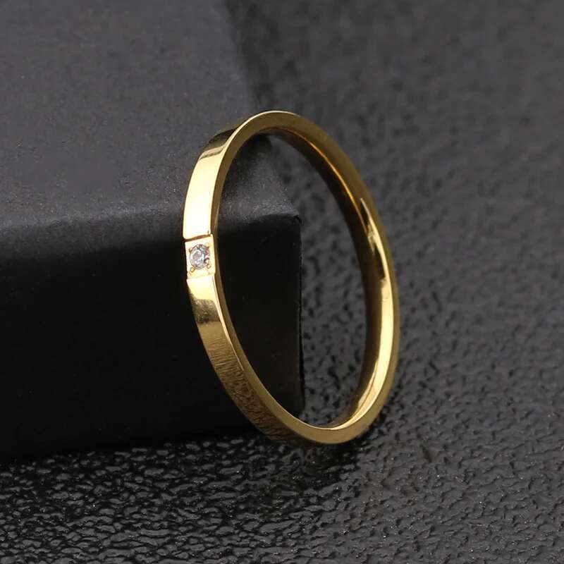 Titanium Round Zircon Rings For Women Minimalist Stainless Steel Thin Ring Jewelry Accessories Valentine'S Day Gifts