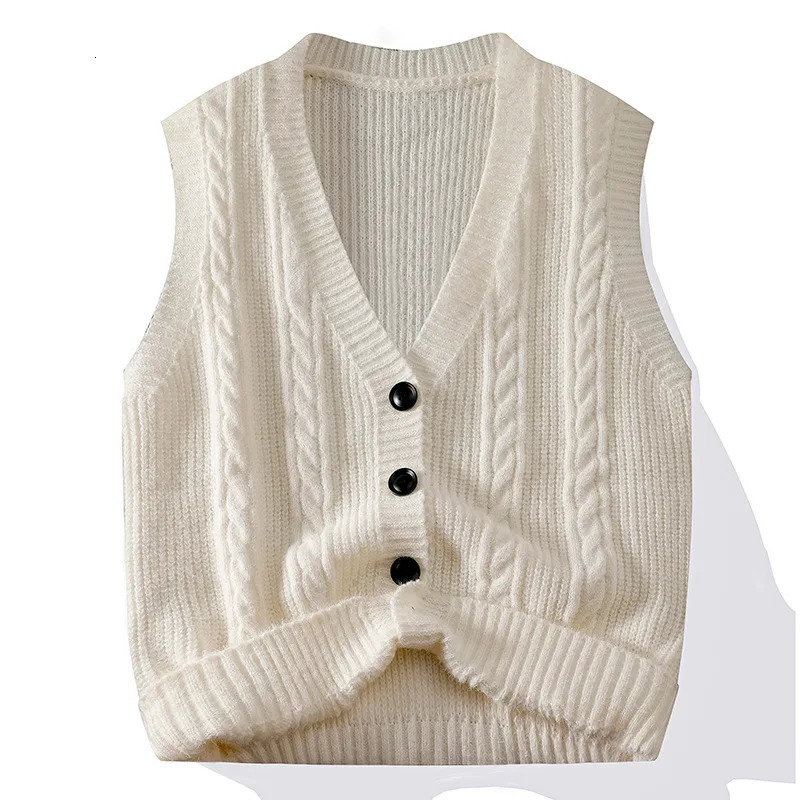 V-neck knitted vest mens autumn warm casual sweater cardigan wool sweater lazy college style vest mens cardigan wool sweater 250310