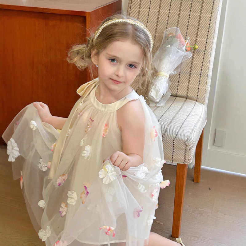 Girl's Dresses 2025 Summer New Girl's Little Fairy Dress Super Fairy Drifting Yarn Three Dimensional Flower Yarn Skirt Sleeveless Lace up Sk