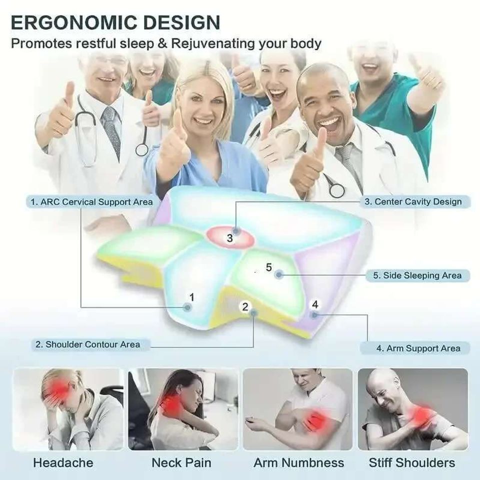 1PC Memory Foam Sleeping Pillows Fast Rebound Cervical Pillow 2in1 Ergonomic Contour Orthopedic Pillow for Neck Pain Neck Pillow