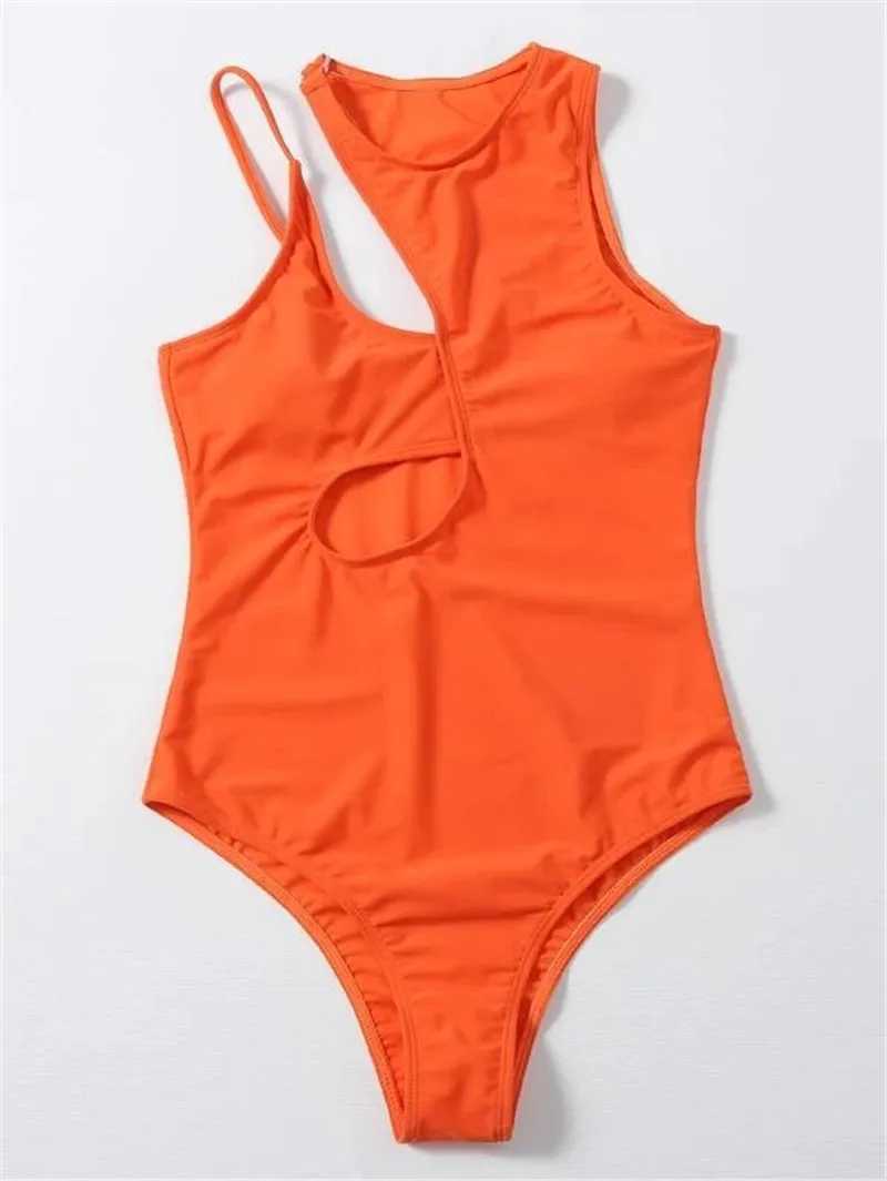 Sexy Neon Orange Swimwear Women black High Neck Bikini With Cut Out Bathing Suit One Piece Swimsuit Swimming Suit MonokiniXJ250315