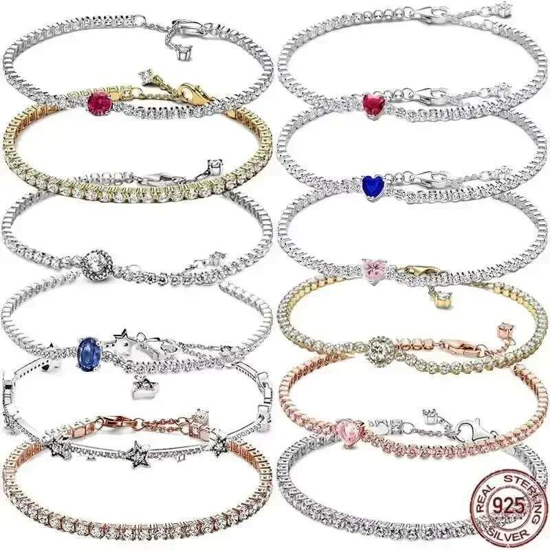 New 925 Sterling Silver Exquisite Shinys All Zircon Stars Heart Bracelet Charm Bracelet Surprise Gifts for women wholesale