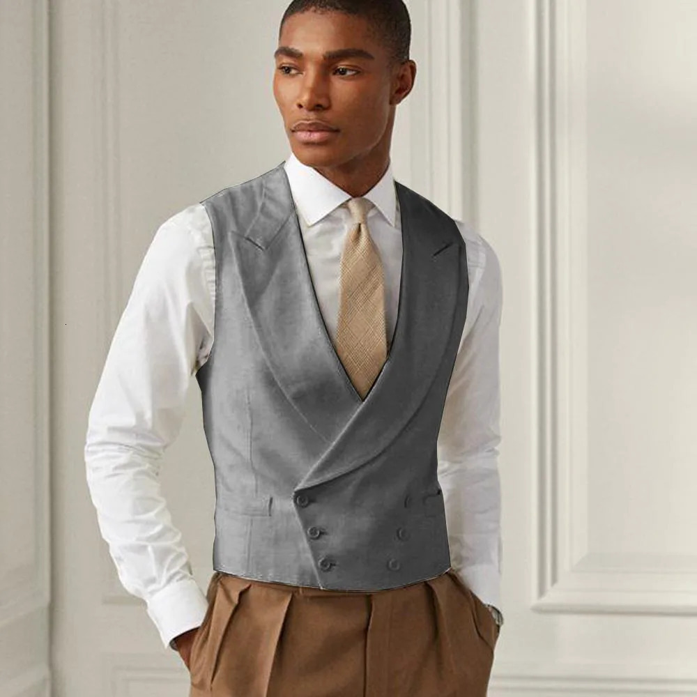 Mens Vest for Men Waist Coat Mens Spring and Summer Serge Vest Business Casual Double Breasted Sleeveless Vest Steampunk 250310