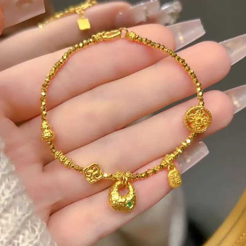 24K Flash Broken Gold Lump Braided and Wrapped Hidden Bracelet Suitable for Women 9999 Real Gold New Disco Bead BraceletXJ250315