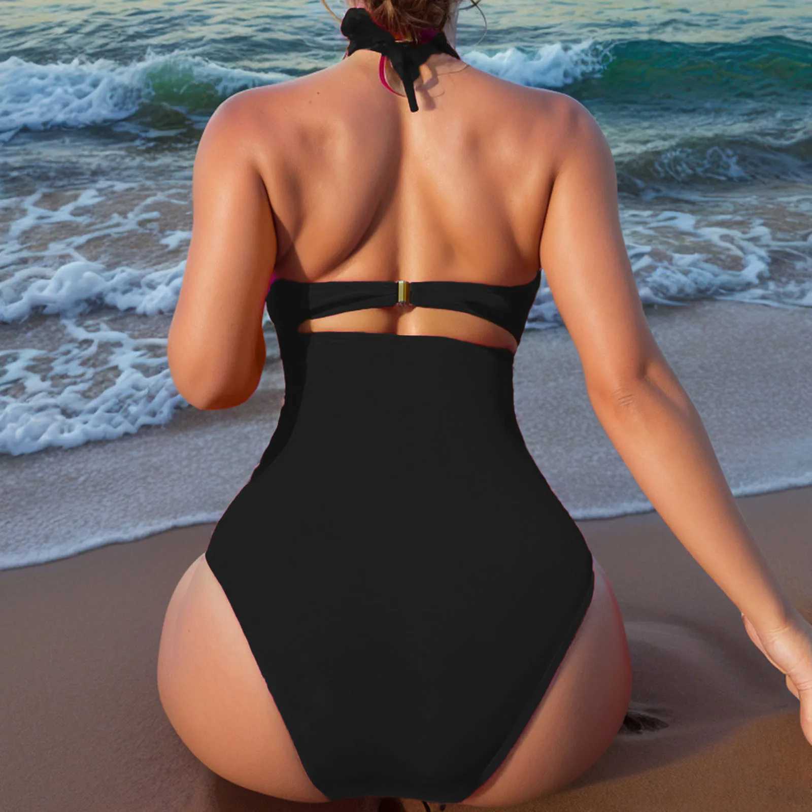 Sexy V-neck womens one-piece swimsuit cross strap one-piece yukata cut swimsuit womens push up Monokini swimsuitXJ250315