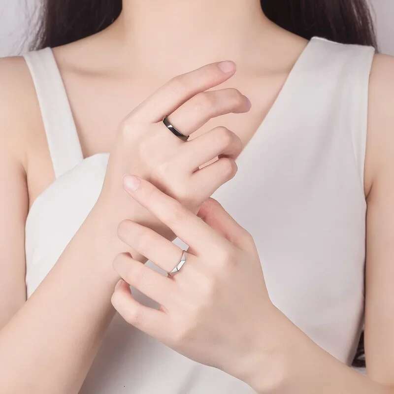 1Pair Black White Lozenge Couple Open Ring for Women Men Adjustable Finger Rings Romantic Lovers Anniversary Jewelry Gift