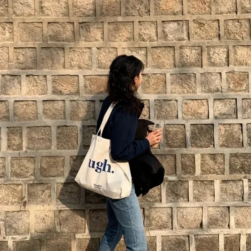 Womens casual large capacity shoulder bag shopping canvas letter fashion Harajuku zipper printing Ulzzang handbag 250311