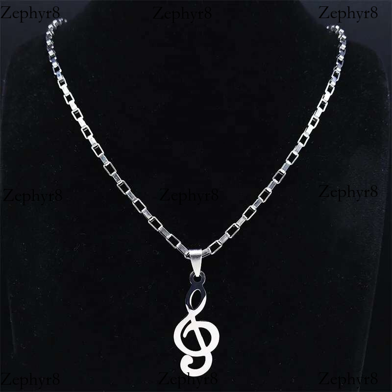 2025 New model Music Note Stainless Steel Pendants Necklaces for Womne/Men Sier Color Punk Rock Musical Chain Boyfriend Gift Jewelry N1143S06