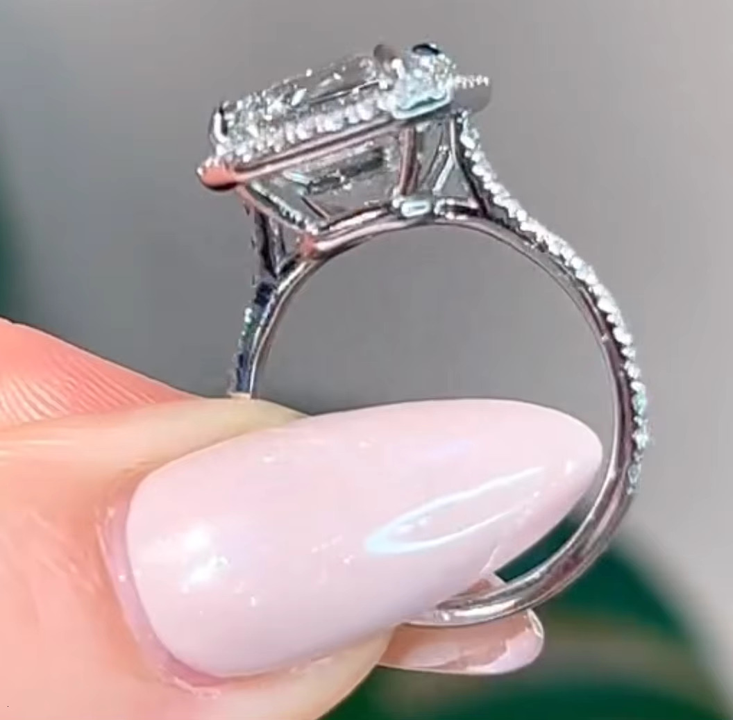 Custom 5CT Asscher Cut Lab Grown Diamond Engagement Ring 10K 14K White Gold Diamond Jewelry for Women