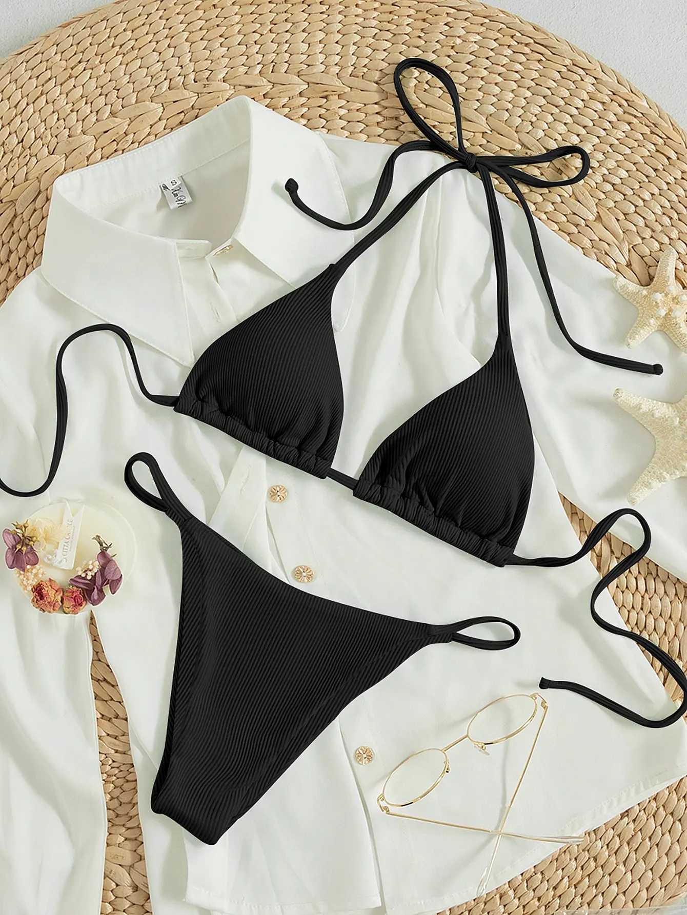 Summer black sexy butterfly dangling bikini swimsuit set suitable for women on beach vacationsXJ250315