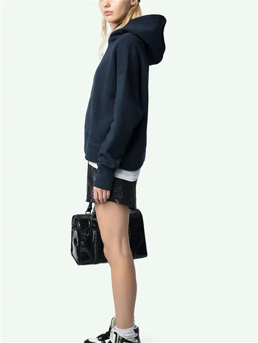 2025 Spring Hoodies For Women Front Wing Printed Cotton Back Cking Letter Lady Casual Hooded Sweatshirt Top